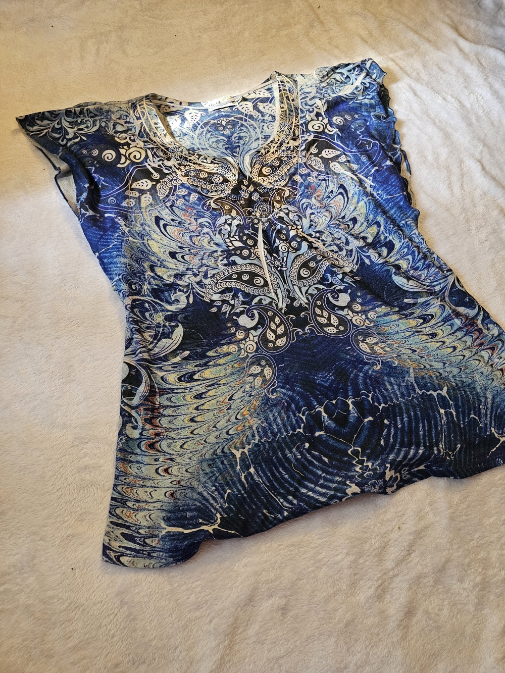 Unity World Wear Blue Paisley V-Neck Tunic